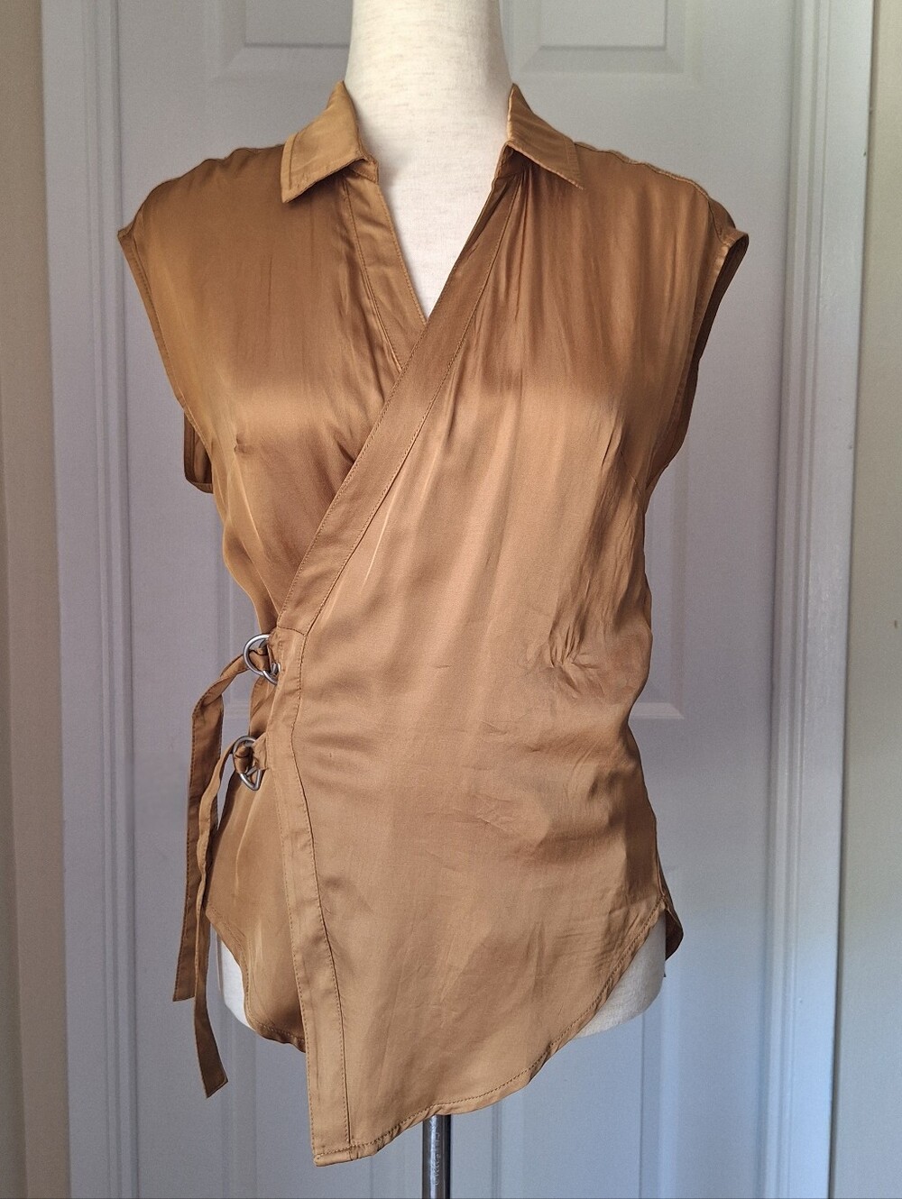 Anthropologie Short Sleeve Sash Belt Wrap Top - Picture 5 of 14